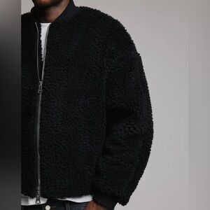 Hours Signature Black Sherpa Fleece Bomber Jacket Full Zip Size M